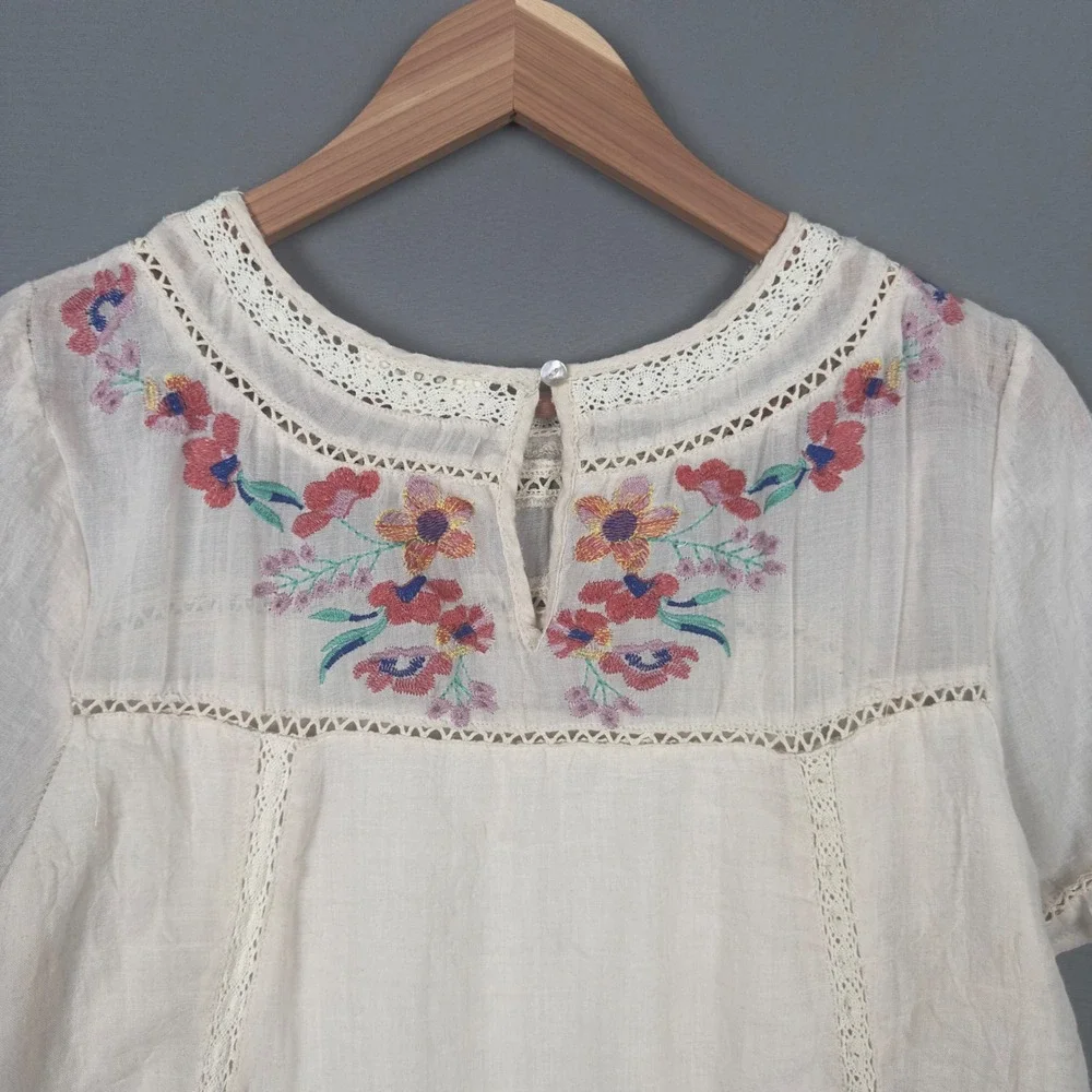 Umgee Ivory Embroidered Boho‎ Dress S Cottagecore Floral Lace Gauze